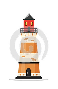 Pirate lighthouse. Piracy icon isolated on white background. Vector illustration in flat cartoon style