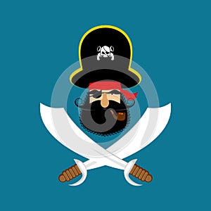 Pirate logo. head of buccaneer and sabers. pirate symbol. Vector