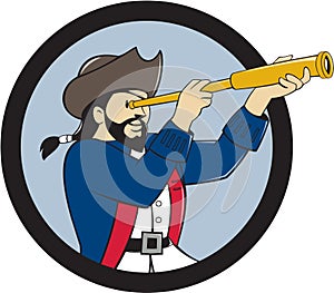 Pirate Looking Spyglass Circle Cartoon