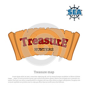 Pirate map on white background. Treasure hunters. Old scroll in cartoon style