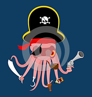 Pirate Octopus. monster Invader. devilfish in pirate hat. Saber