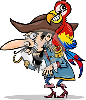 Pirate with parrot cartoon illustration
