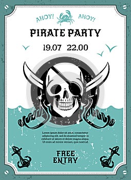 Pirate party announcement poster with skull