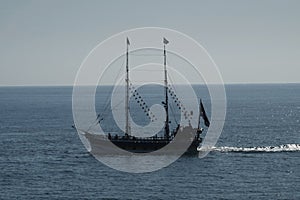 Pirate pleasure boat at sea.