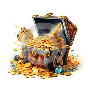 Pirate's Open Treasure Trove Isolated on White Background. Generative ai