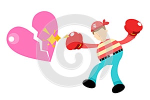 pirate sailor man worker stress heart break love cartoon doodle flat design vector illustration