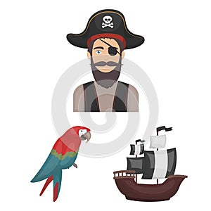 Pirate, sea robber cartoon icons in set collection for design. Treasures, attributes vector symbol stock web