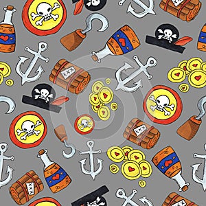 Pirate seamless pattern. colorful objects repeating background for web and print purpose.