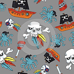Pirate seamless pattern. colorful objects repeating background for web and print purpose.
