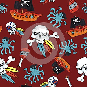 Pirate seamless pattern. colorful objects repeating background for web and print purpose.