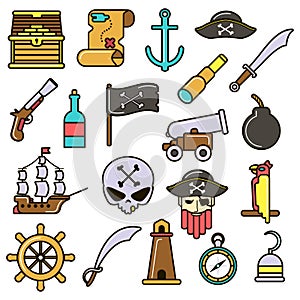 Pirate set. Flat vector icons