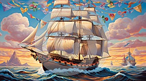 A pirate ship with 'Ahoy, Matey! It's Your Birthday!'