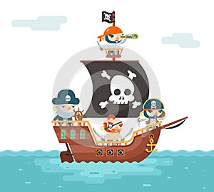 Pirate Ship crew Buccaneer Filibuster Corsair Sea Dog Sailors Captain Fantasy RPG Treasure Game Character Flat Design photo
