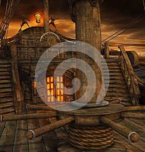 Pirate Ship Deck with Stairs to the Galley photo