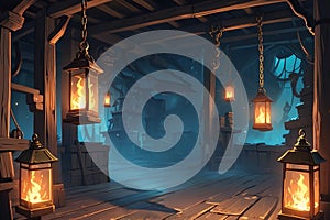 Pirate Ship interior anime premade background
