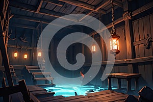 Pirate Ship interior anime premade background