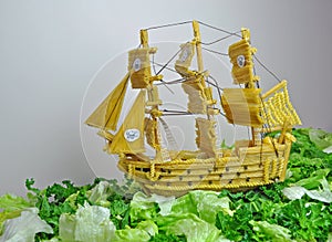 Pirate ship made from pasta