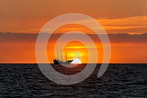 Pirate Ship Ocean Sunset Silhouette