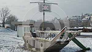 pirate ship on playground in winter