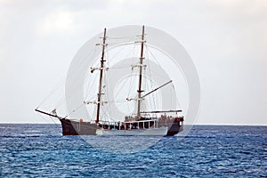 Pirate ship replica at sea