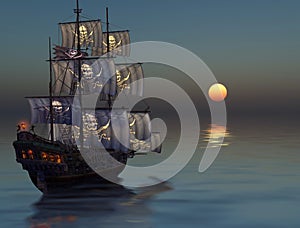 Pirate Ship Sailing into the Sunset