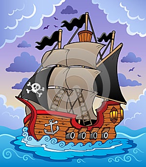 Pirate ship in stormy sea