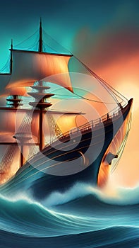 Pirate ship in stormy sea wallpapers for I pad, Notebook cover, I phone, tab mobile high quality images.