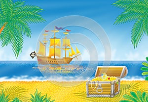Pirate ship and treasure chest