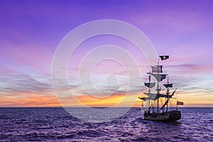 Pirate Ship under a violet sky