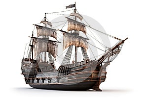 Pirate ship on white background