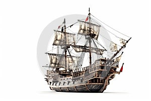 Pirate ship on white background