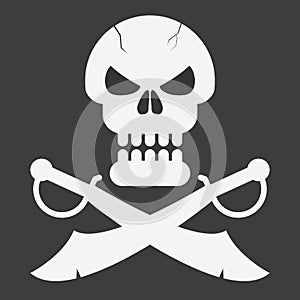 Pirate skull with sabers on black background. Vector illustration