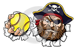 Pirate Softball Sports Team Cartoon Mascot