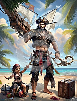 Pirate son and father illustration photo