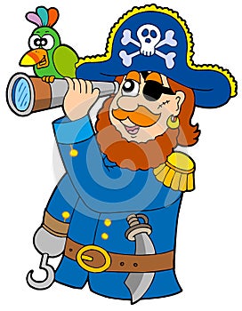 Pirate with spyglass and parrot photo