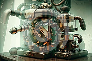 Pirate Steampunk Illustration of an Elaborately Designed Coffee Maker Ai generated image photo