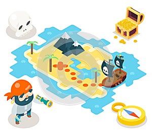 Pirate Treasure Adventure Game RPG Map Icon Isometric Symbol Flat Design Vector Illustration