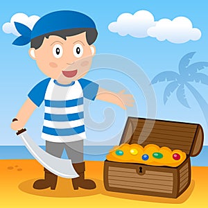 Pirate with Treasure on a Beach