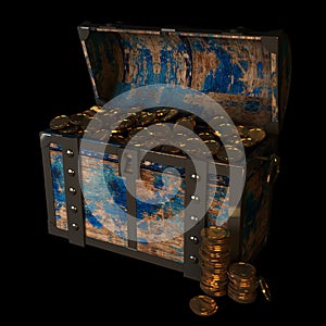 Pirate Treasure Chest, drawing, 3d illustration