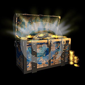 Pirate Treasure Chest, drawing, 3d illustration