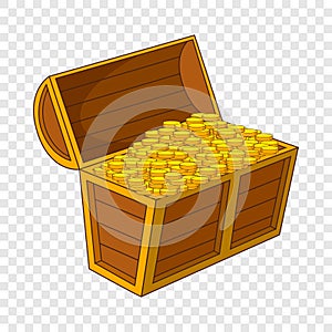 Pirate treasure chest with golden coins icon
