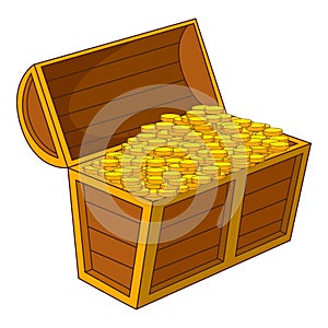 Pirate treasure chest with golden coins icon