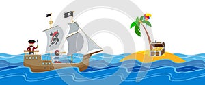 Pirate treasure hunt flat vector illustration