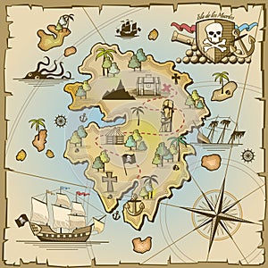 Pirate treasure island vector map