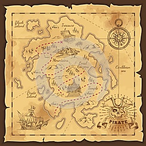 Pirate Treasure Map Hand Drawn Illustration