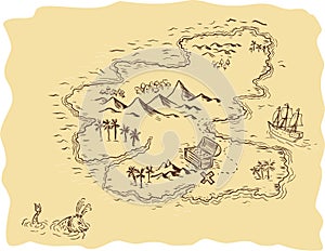 Pirate Treasure Map Sailing Ship Drawing