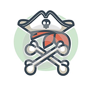 Pirate vector icon flag of crossed bones and tricorne hat botle