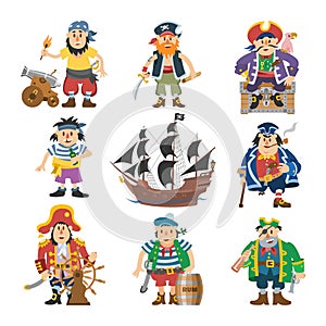 Pirate vector piratic character buccaneer man in pirating costume in hat with sword illustration set of piracy sailor photo