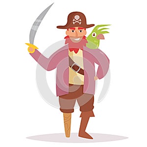 Pirate with a wooden leg and a parrot