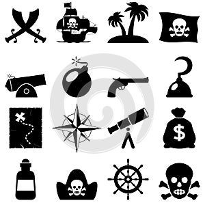 Piratas en blanco y negro iconos 